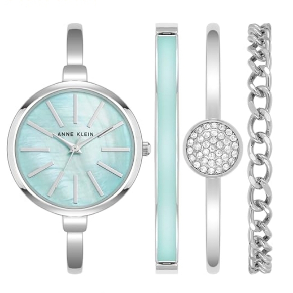 Women's Bangle Watch and Bracelet Set Silver /Light Blue - Picture 1 of 6